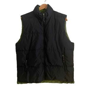 J. Crew Mens Large Vest Navy Blue Green Down Filled Puffer Full Zip Gorpcore